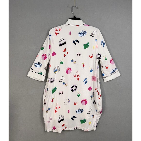 Kate Spade Robe Womens XS/S White Beach Print Terry Summer Swim Resort Vacation - Picture 9 of 16